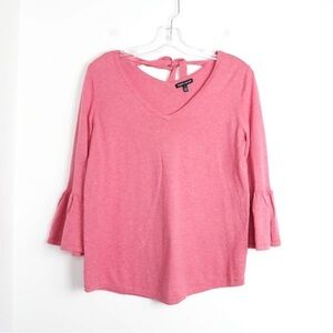 NWOT cotton cashmere blend sweater bell sleeve knit top back bow stretch soft